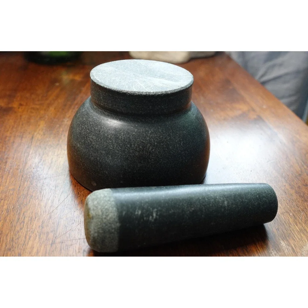 solid stone large‎ mortar and pestle set- kitchen herb crusher and spice grinder